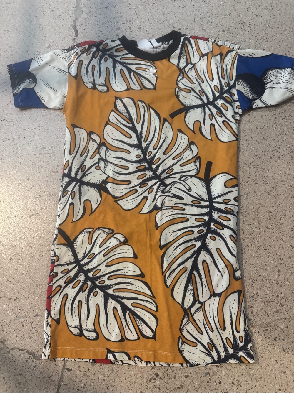 adidas Mustard Tropical Leaf Midi Dress with White Leaf Motif